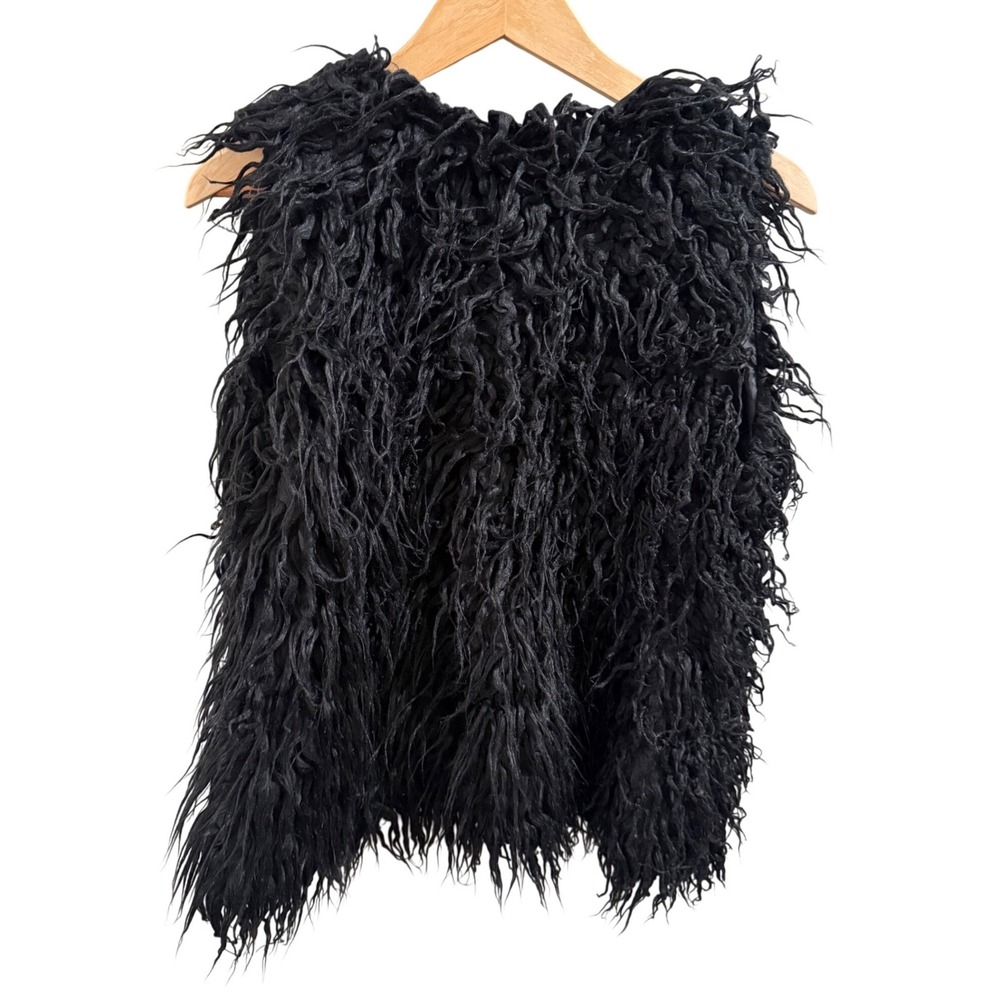 Wet Seal Womens Black Faux Fur Shag Vest Medium Sleeveless Hook Eye Closure - Picture 2 of 13